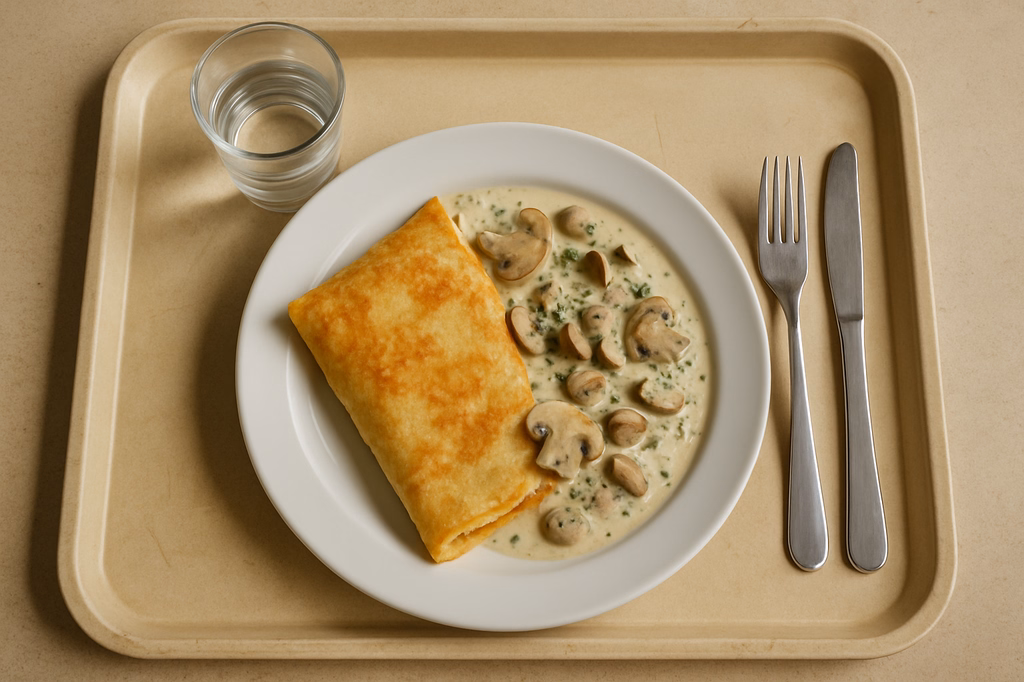 Pfannkuchen gefüllt mit Champignons in Kräuterrahmsoße (AI Generated)