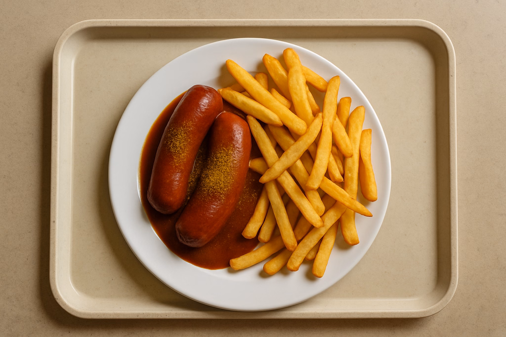 Rindswurst mit Currysoße Super Crunch Pommes frites (AI Generated)