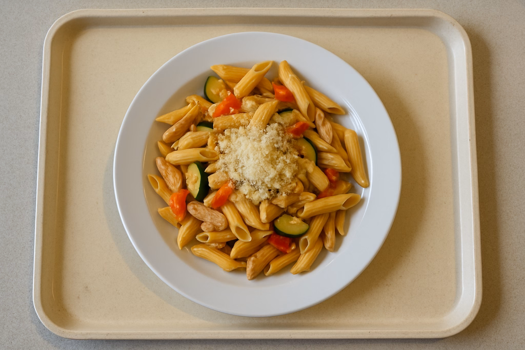 Nudelpfanne "Mediterrane" mit Grana Padano (AI Generated)