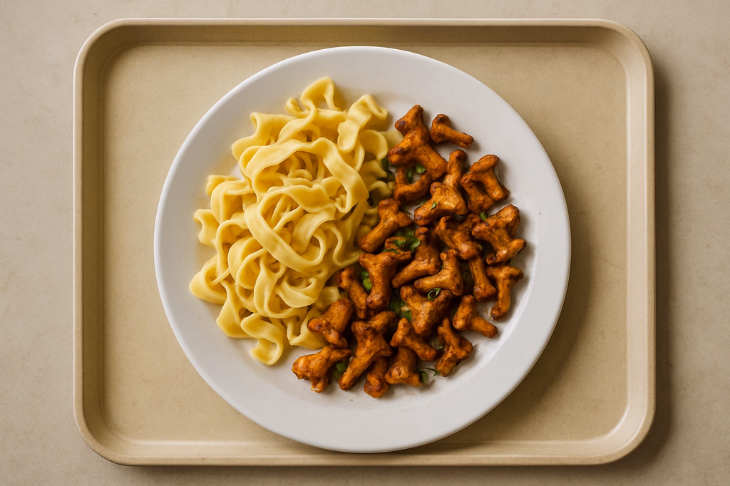Sautierte Pfifferlinge mit Wellenbandnudeln "AOP Style" (AI Generated)