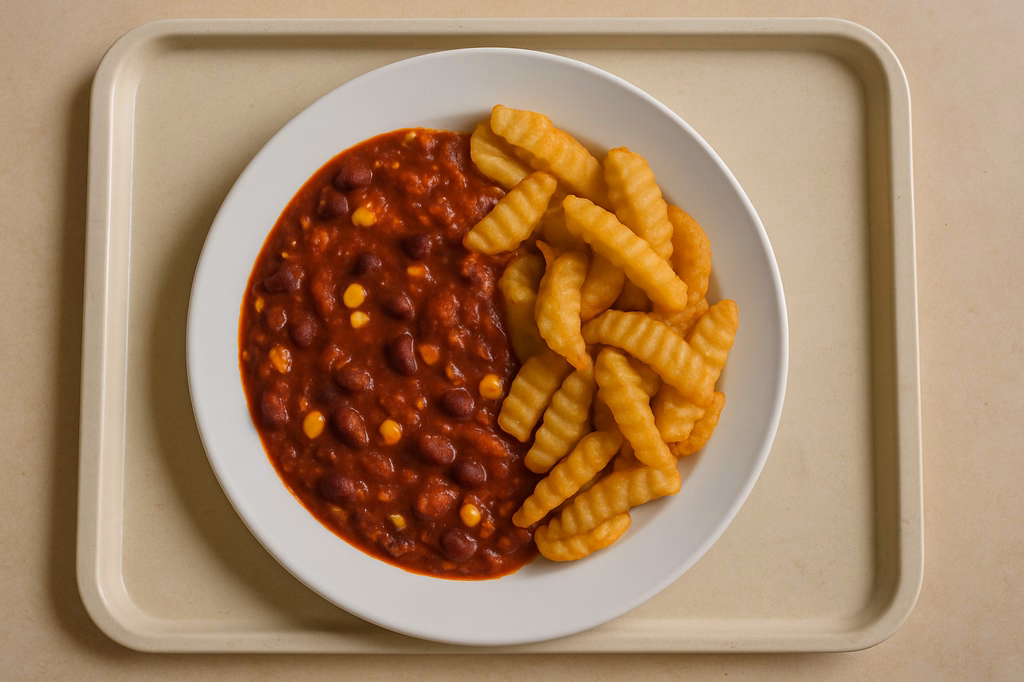 Chili sin carne "Texas Style" dazu Crinkle Wedges (AI Generated)