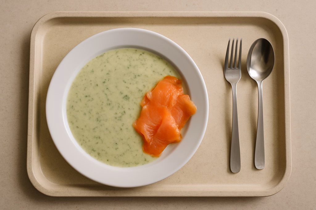 Cremesuppe mit frischem Bärlauch und Räucherlachs (AI Generated)