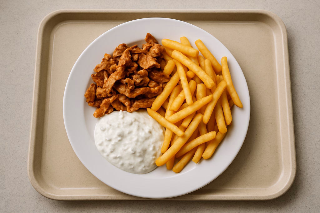Hähnchen Kebab mit hausgemachtem Tsatsiki gebackene Pommes Frites (AI Generated)