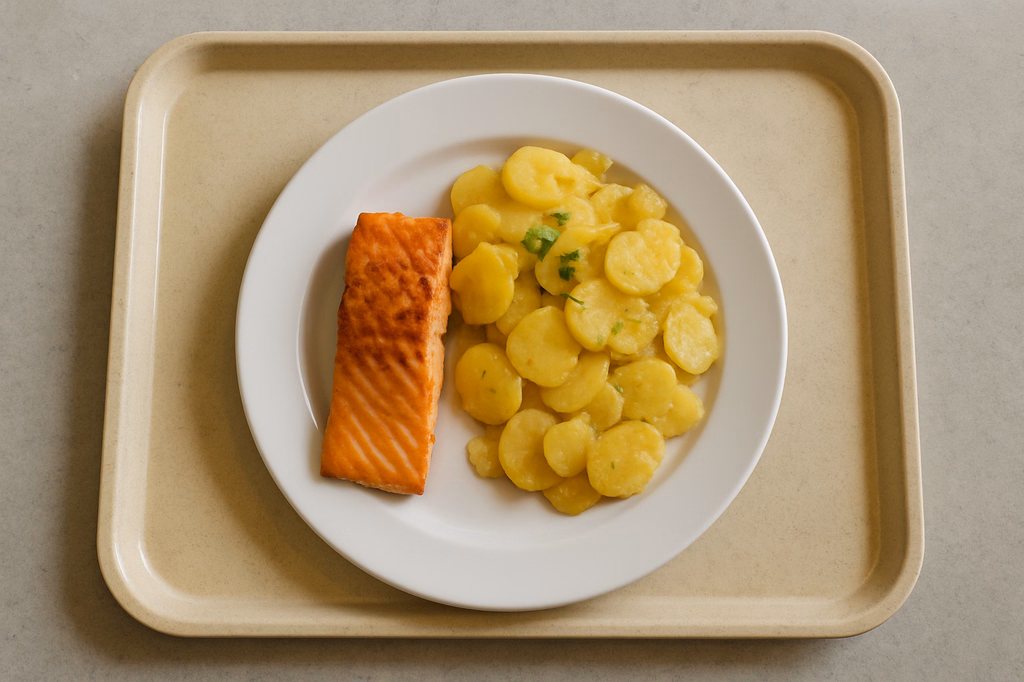 Gebratenes frisches Lachsfilet an Ramkartoffeln (AI Generated)
