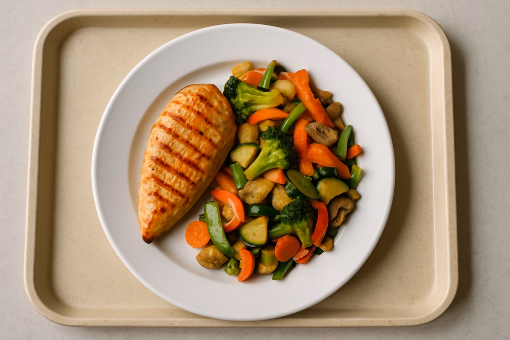 Gegrilltes frisches Maishähnchenbrustfilet Wokgemüse (AI Generated)