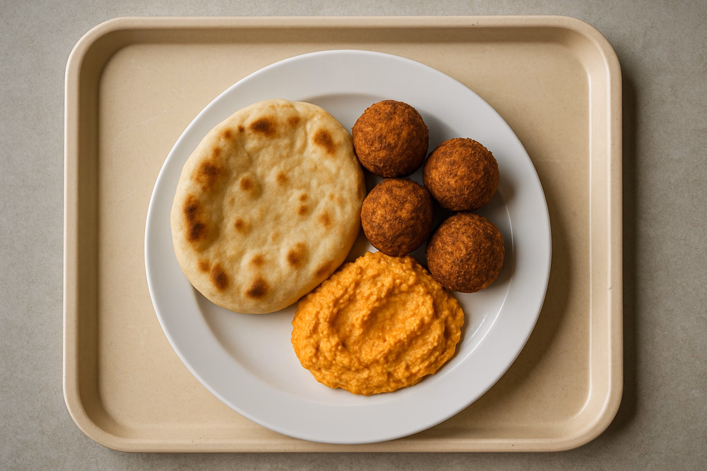 Orientaischer Fladen mit Falafel und pikantem Hummus (AI Generated)