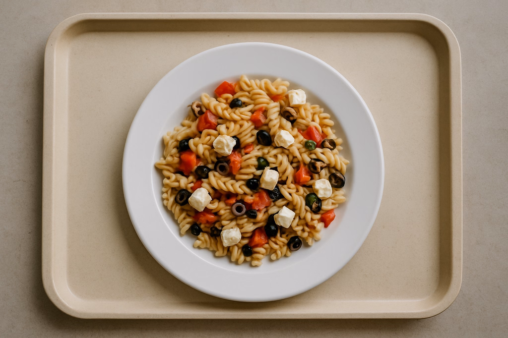 Mediterraner Nudelsalat mit Fetakäse (AI Generated)