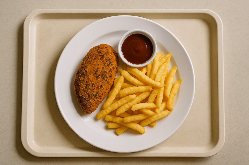 Gebackener Kürbis Chiasamenröstling mit mit Barbecue - Dip Super Crunch Pommes frites (AI Generated)