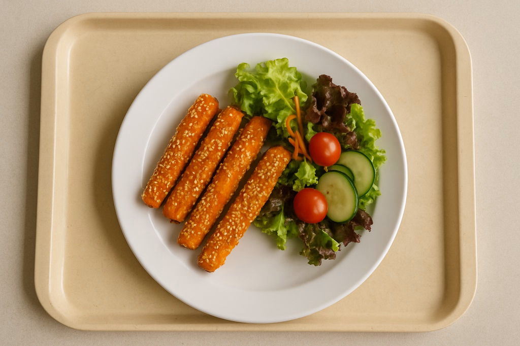 Sesam - Karotten - Knuspersticks mit Salatgarnitur. (AI Generated)