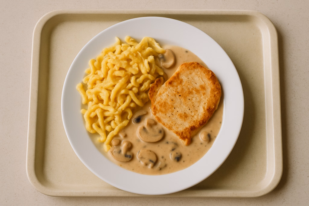 Putenbruststeak vom Grill mit Champignonrahmsoße Butterspätzle aus der Pfanne (AI Generated)