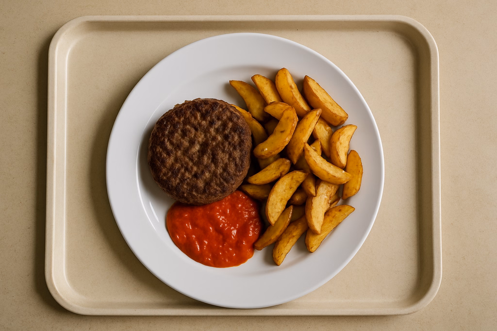 Rinderhacksteak mit Ajvar und Country Wedges (AI Generated)