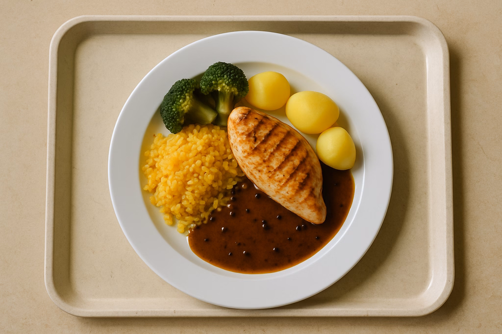 Gegrilltes frisches Maishähnchenbrustfilet mit Pfeffer Portweinsoße (AI Generated)