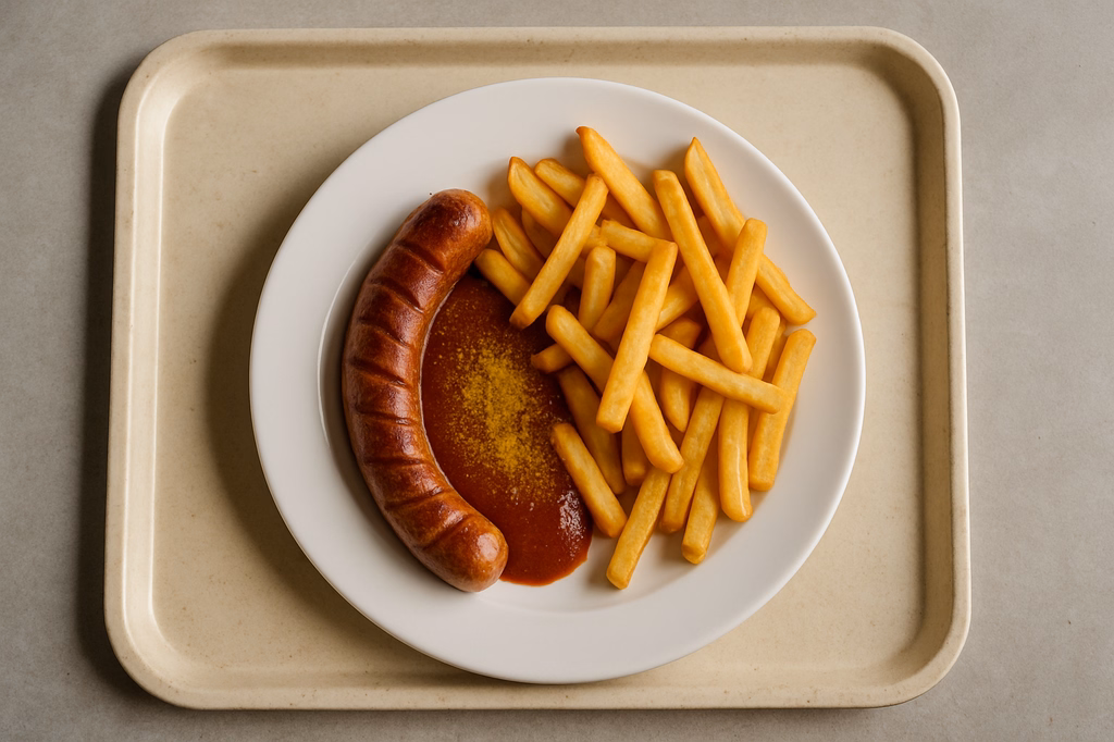 Currywurst vom Grill mit Super Crunch Pommes frites (AI Generated)