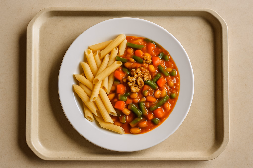 mensaVital: Pasta mit Bohnen - Gemüse - Ragout und Walnüssen (AI Generated)