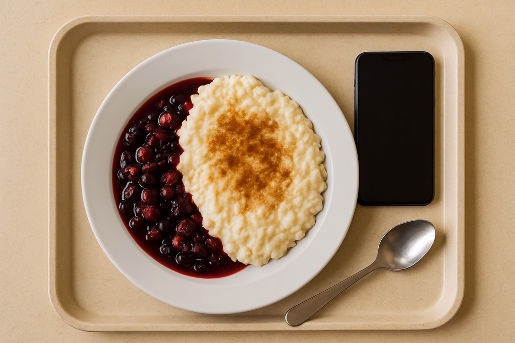 Milchreis mit Zimt & Zucker dazu Ragout von Waldbeeren (AI Generated)