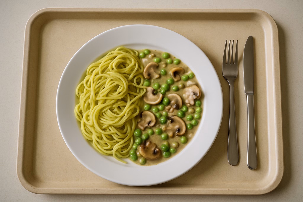 Lime spaghetti with pea and mushroom ragout (AI Generated)