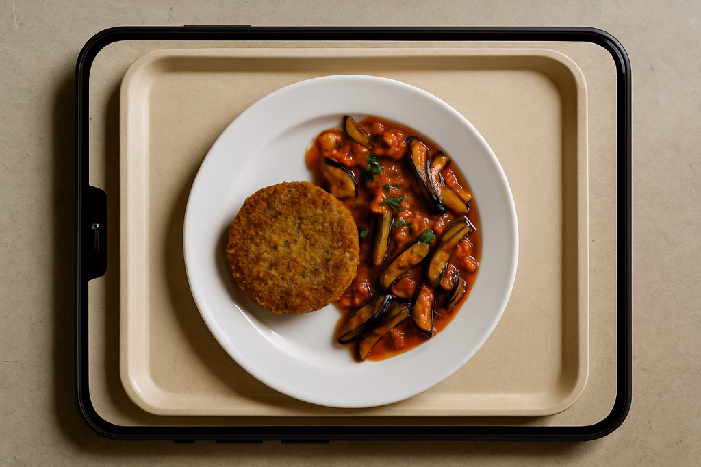 Grünkernhanfbratling an persischen Melanzani (AI Generated)