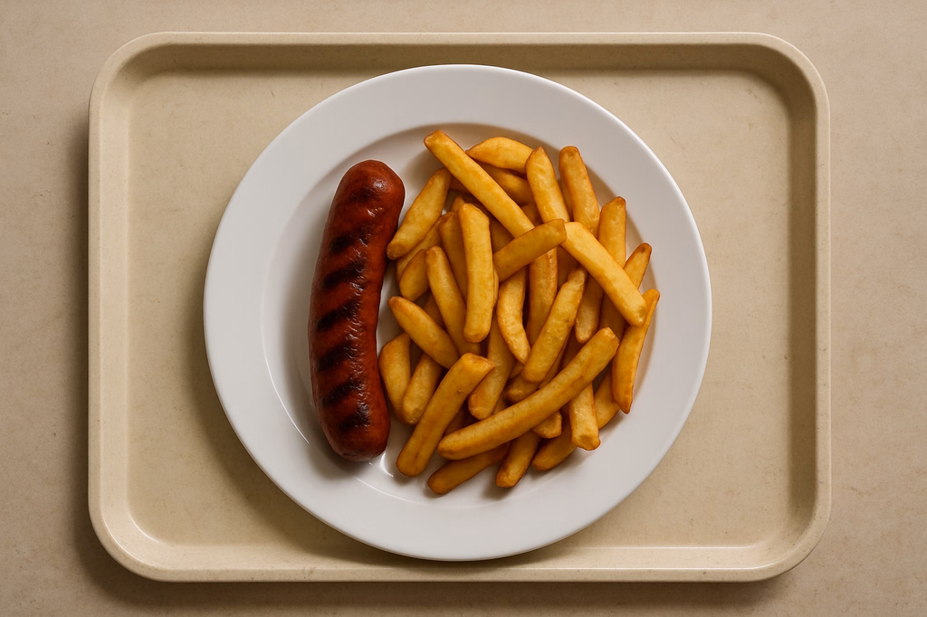 Vegane "B.B.Q. Griller" mit Steakhouse Pommes (AI Generated)