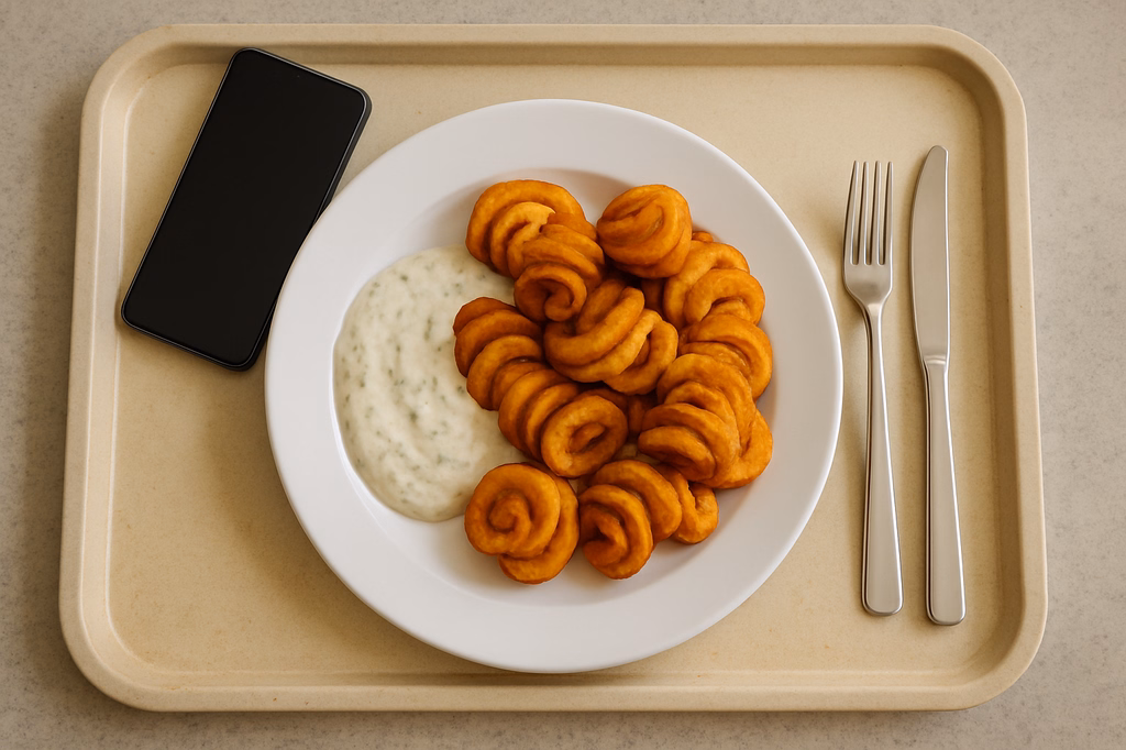 Gebackene Kartoffelspiralen hausgemachten veganem Kräuterdip (AI Generated)