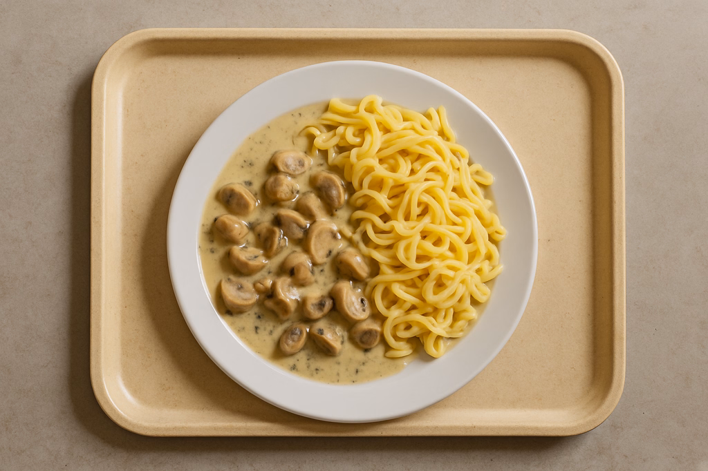 Champignons in Kräuterrahmsoße mit Nudeln (AI Generated)