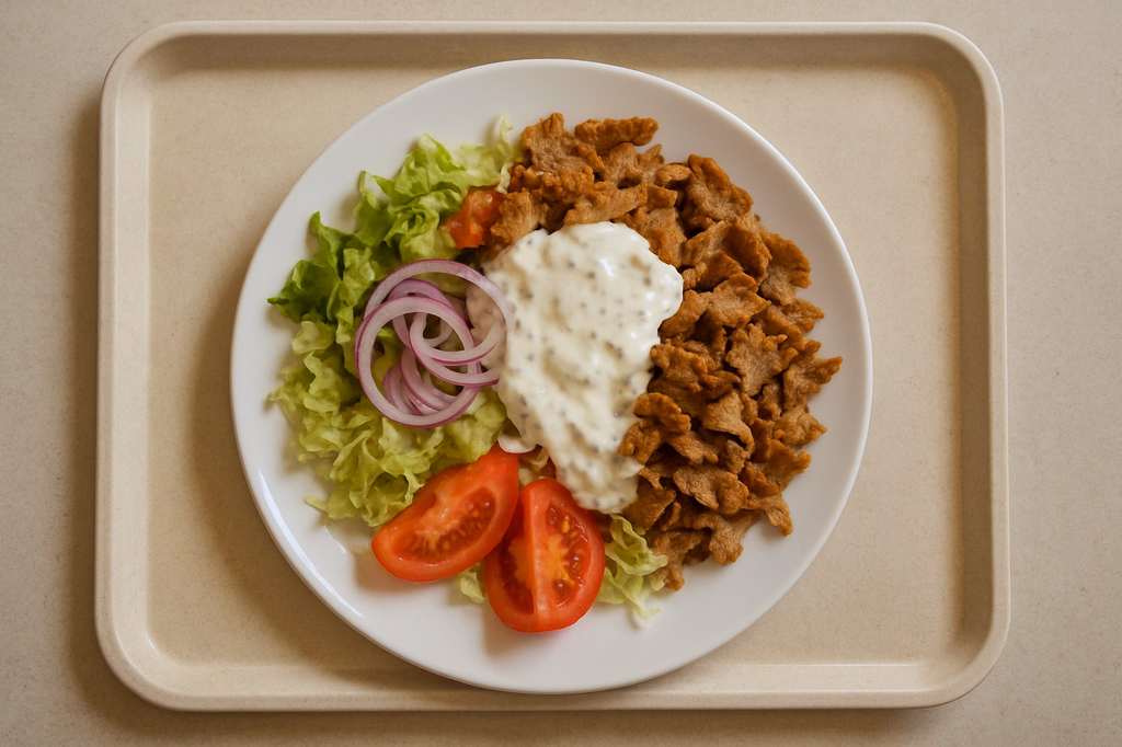 Dürüm Drehspieß mit Kraut, Salat, Zwiebeln, Tomaten und Soße (AI Generated)