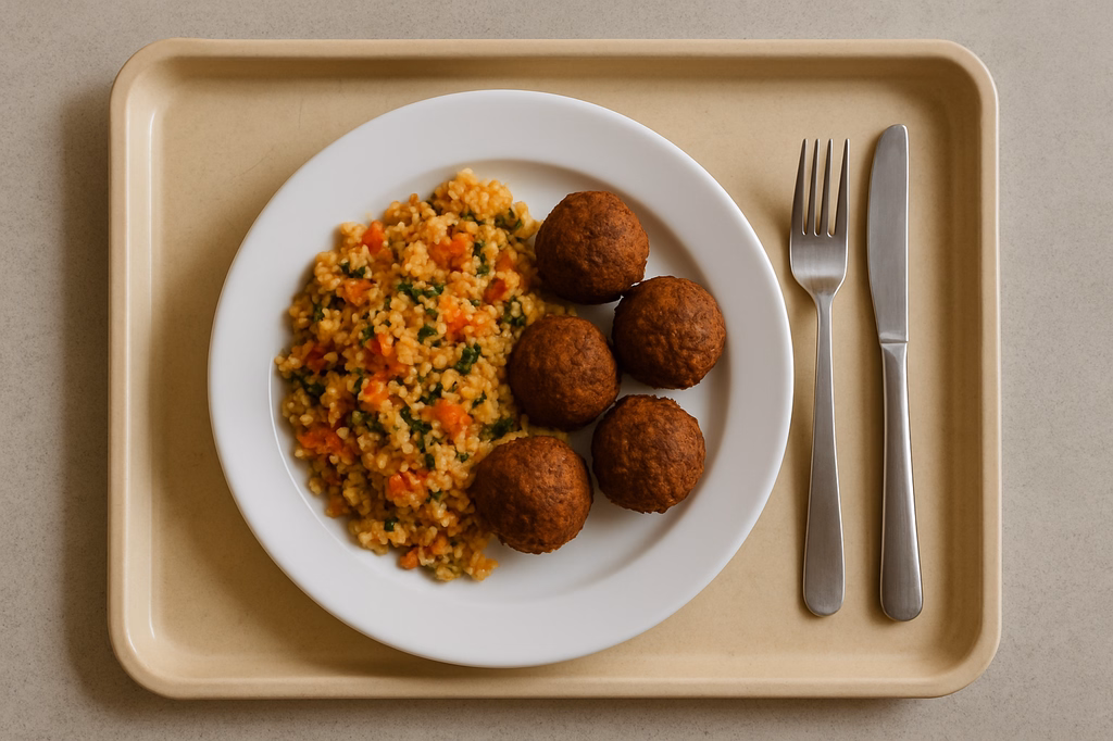 Falafelbällchen mediterraner Bulgur Quinoa Salat (AI Generated)