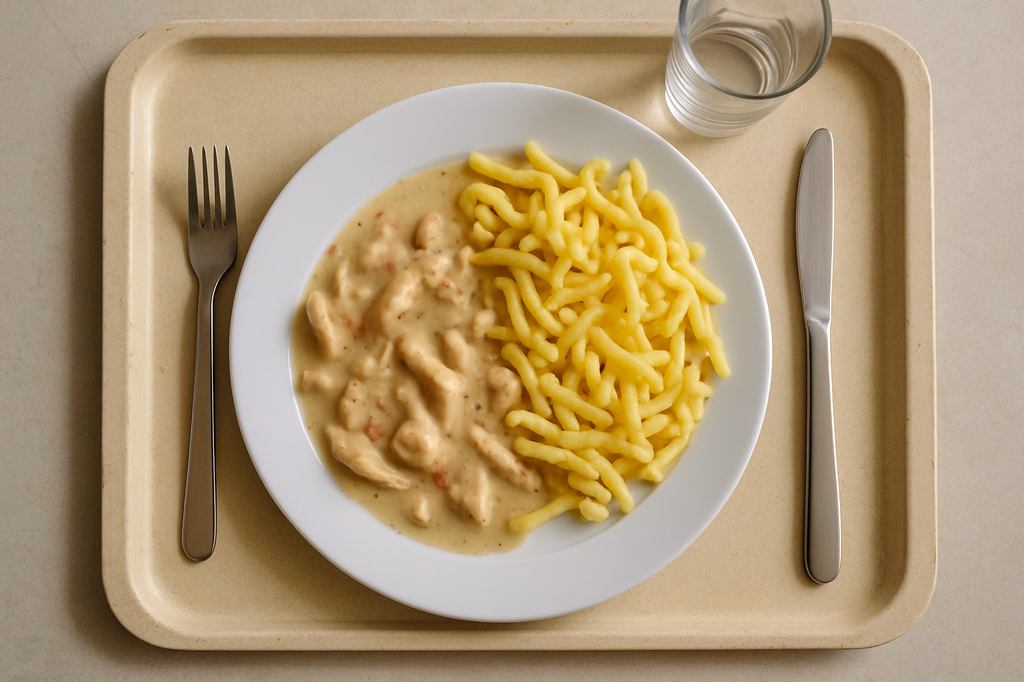 Putenbrustgeschnetzeltes in Lemon - Peppersoße Spätzle (AI Generated)