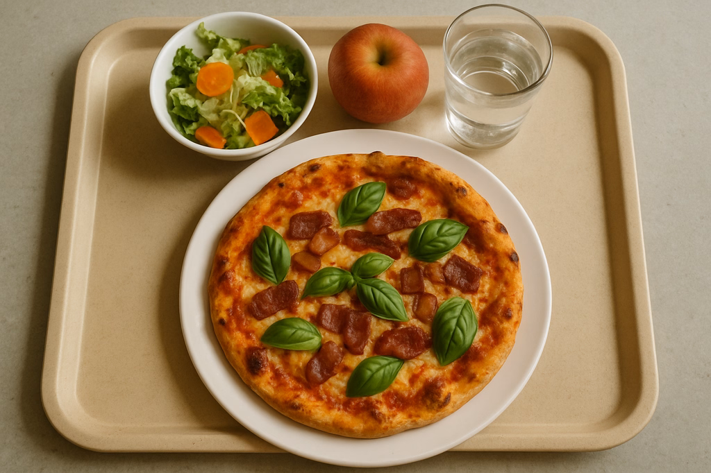 Pizza "Rustica" mit knusprigen Bacon & frischem Basilikum (AI Generated)