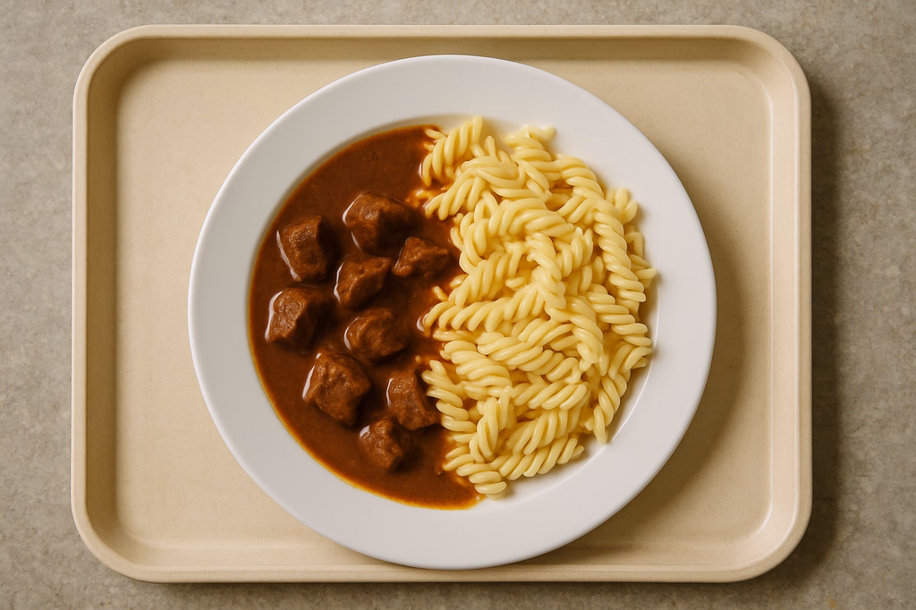 Saftiges Rindergulasch mit Spiralnudeln (AI Generated)