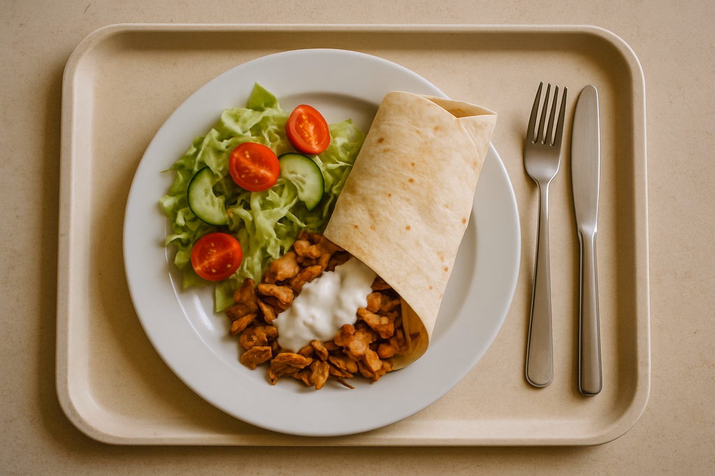 Wrap mit Hähnchenfleisch vom Drehspieß mit Salat und Knoblauchsoße (AI Generated)