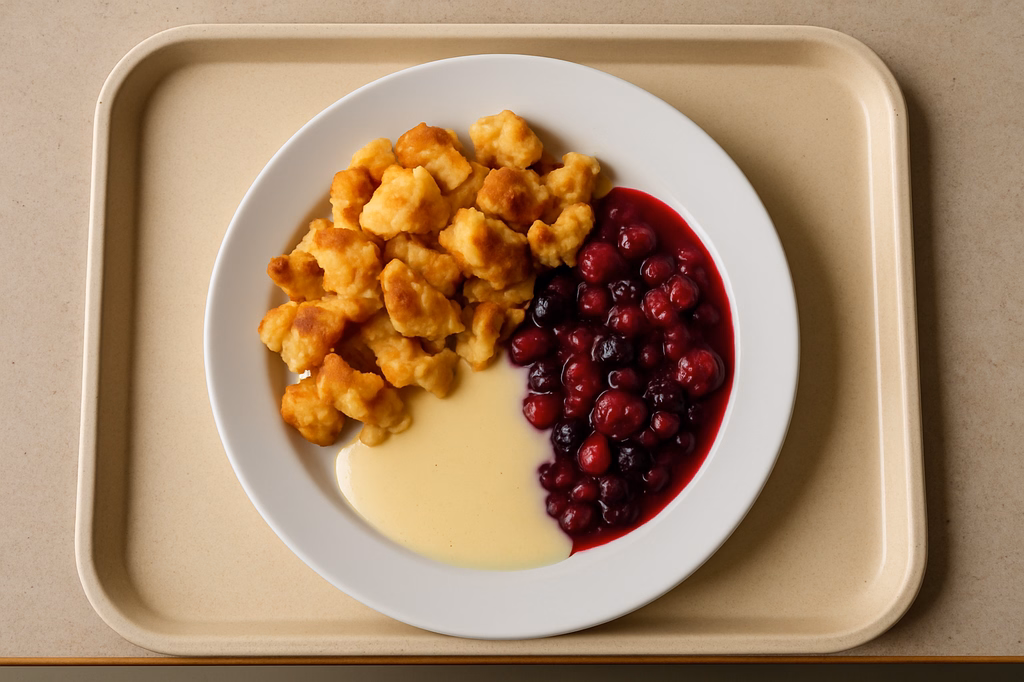 Auswahl vom warmen Süßspeisenbüffet! Auch vegan! Bourbon Vanillesoße Ragout von Waldbeeren (AI Generated)