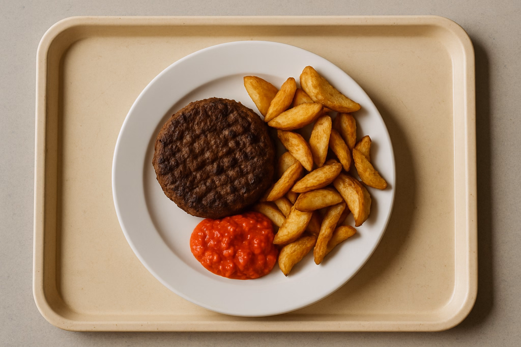Rinderhacksteak mit mit Ajvar und Country Wedges (AI Generated)
