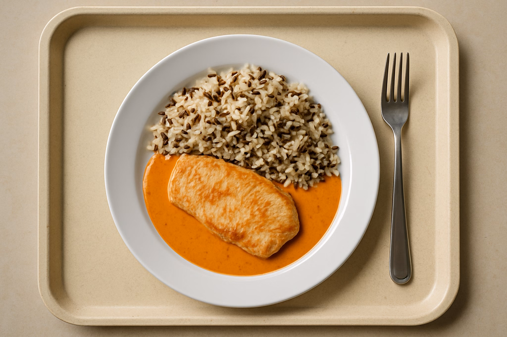 Putenbruststeak mit Paprikarahmsoße und Wildreis (AI Generated)