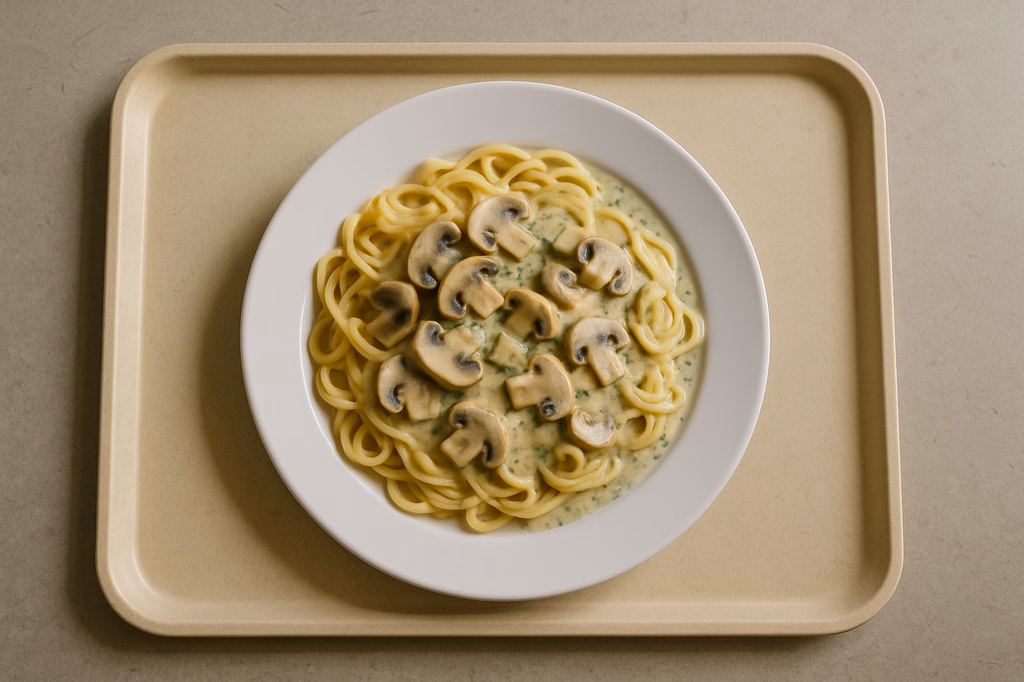 Pasta mit frischen Champignons in Kräuterrahm (AI Generated)