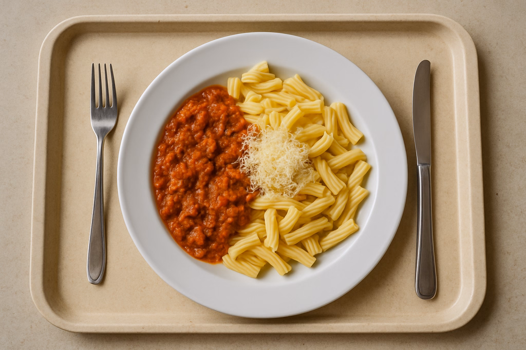 Pasta mit Tomaten Hackfleischsoße & Grana Padano (AI Generated)