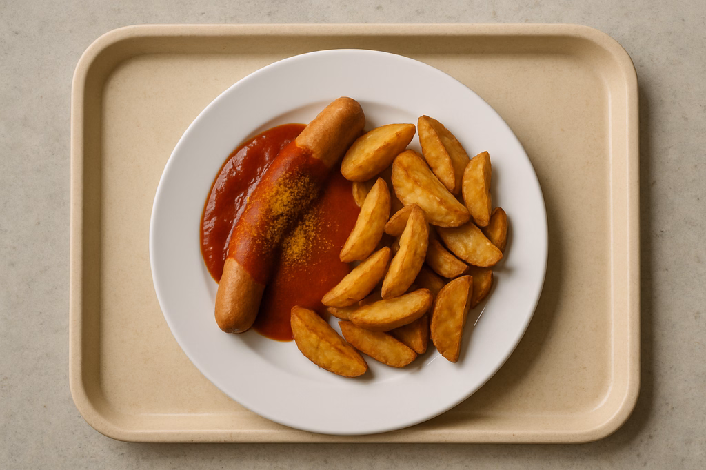 Vegane Currywurst mit Country Wedges (AI Generated)
