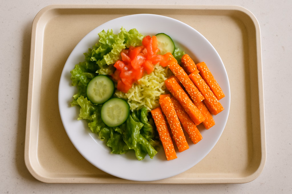 Sommerlicher Salatteller mit Sesam Karotten - Sticks (AI Generated)