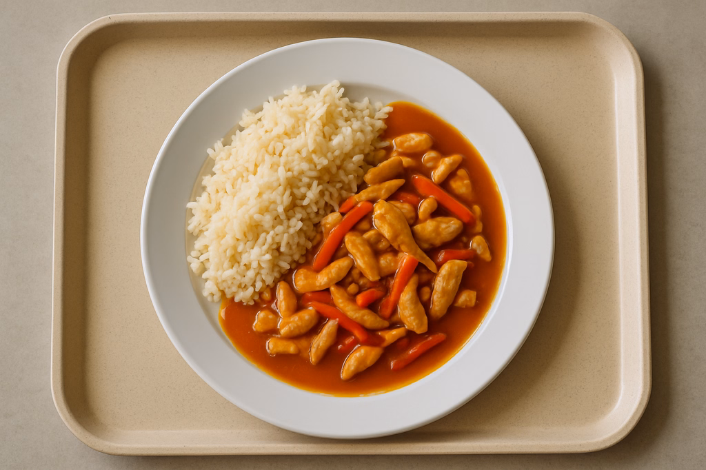 Geschnetzeltes von der Hähnchenbrust süß-saure Asia-Soße Fair Trade Basmati Reis (AI Generated)