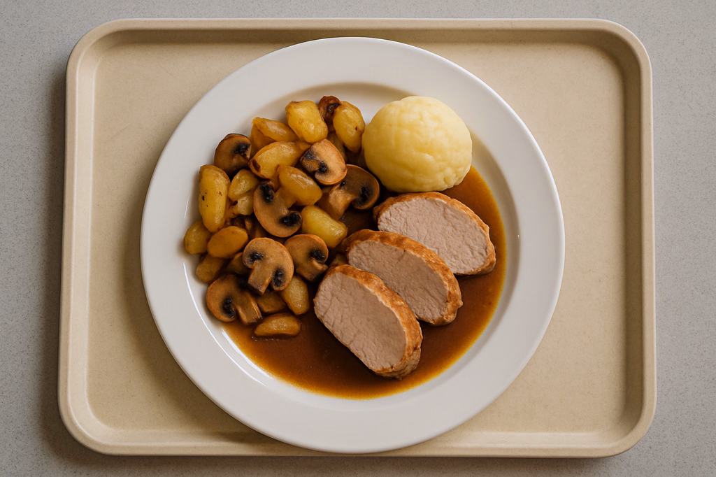Schweinefilet mit sautierten Champignons und Bratenjus (AI Generated)