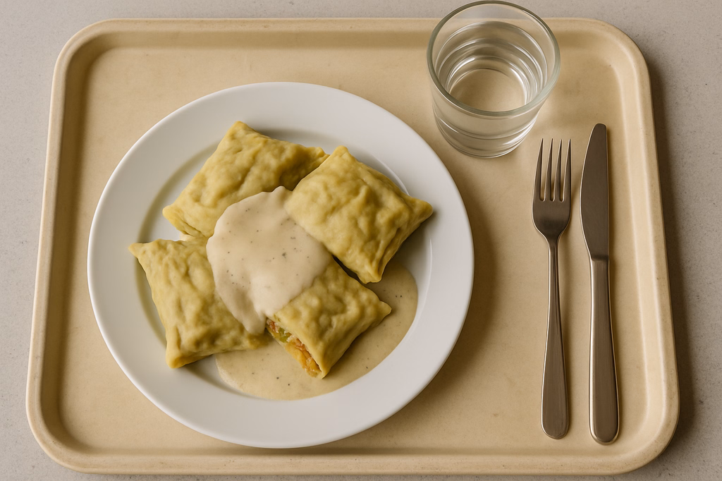 Vegane Gemüsemaultaschen mit veganer weißer Soße (AI Generated)