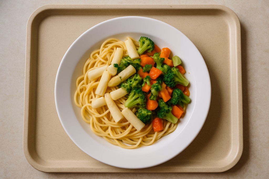 Spaghetti mit frischem fränkischen Spargel, frischen Gemüse & Gartenkräutern (AI Generated)