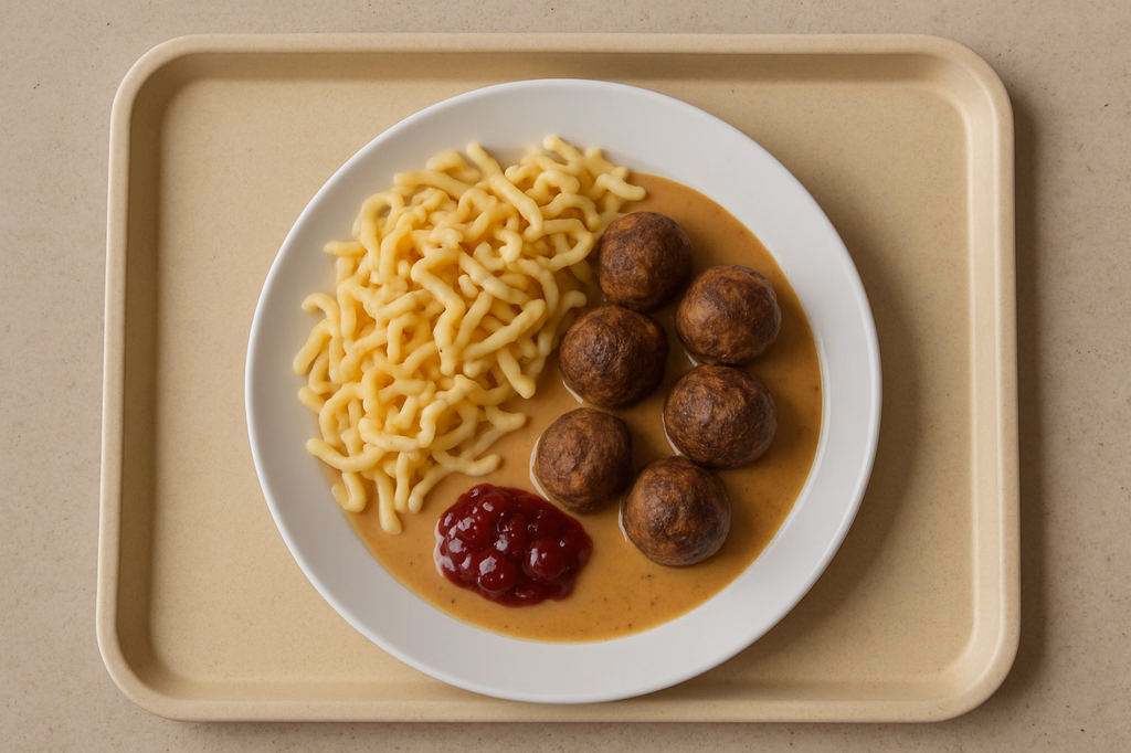 "Köttbullar" feine Hackfleischbällchen mit Preiselbeeren in Rahmsoße Spätzle (AI Generated)