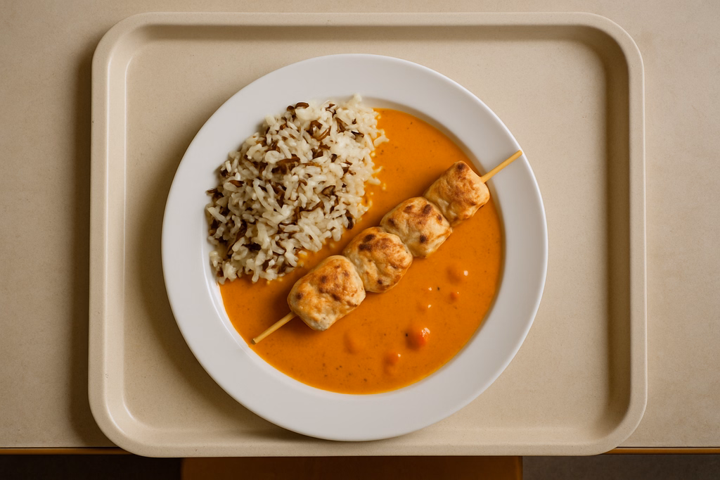 Hähnchenfiletspieß mit mit Paprikarahmsoße Wildreis (AI Generated)