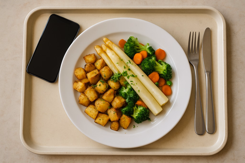 Bunte Kartoffelpfanne mit frischem fränkischen Spargel, frischen Gemüse & Gartenkräutern (AI Generated)