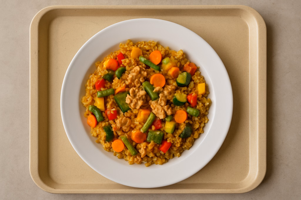 Vital: Gemüsepaella mit Vollkornreis und Walnüssen (AI Generated)