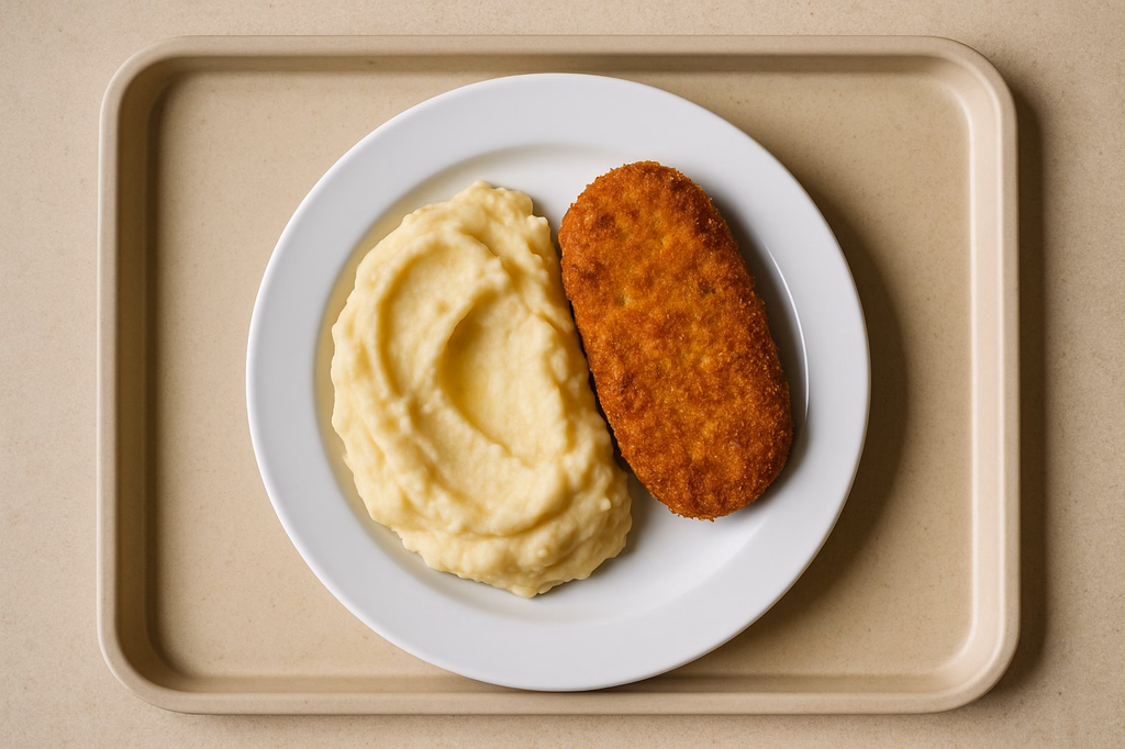 Gebackenes Gemüseschnitzel, dazu hausgemachtes Kartoffel - Pastinakenpüree (AI Generated)