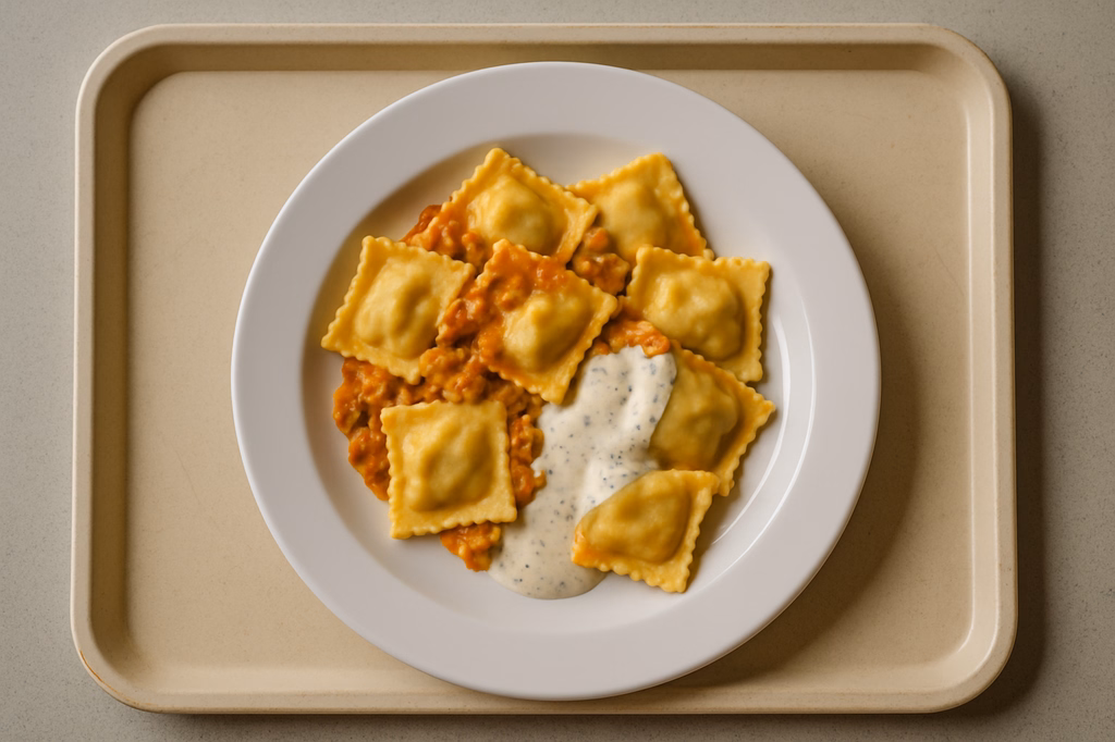 Ravioli "Gemüse Dal" mit Frischkäsesoße (AI Generated)