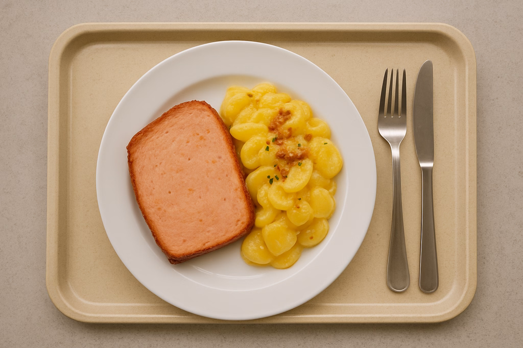 Ofenwarmer Fleischkäse, dazu Kartoffelsalat (AI Generated)