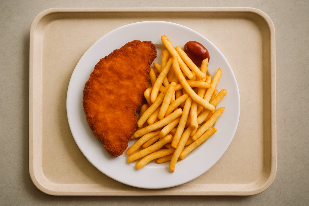 Hähnchenschnitzel Super Crunch Pommes frites (AI Generated)
