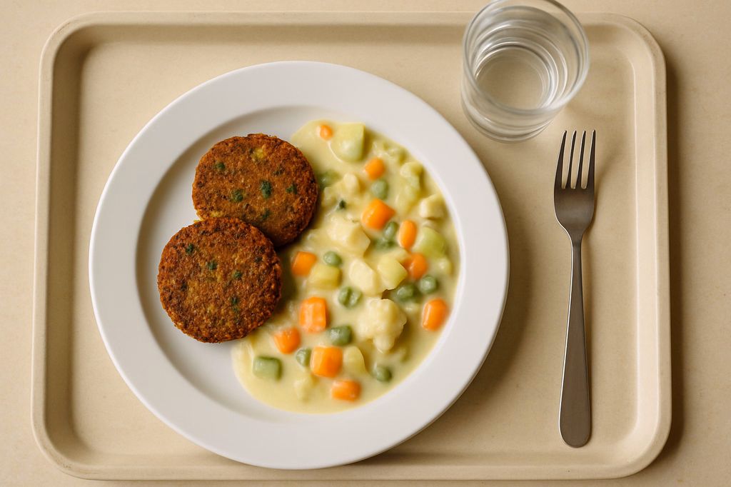 Quinoa - Erbsenfrikadellen an veganen Rahmgemüse (AI Generated)